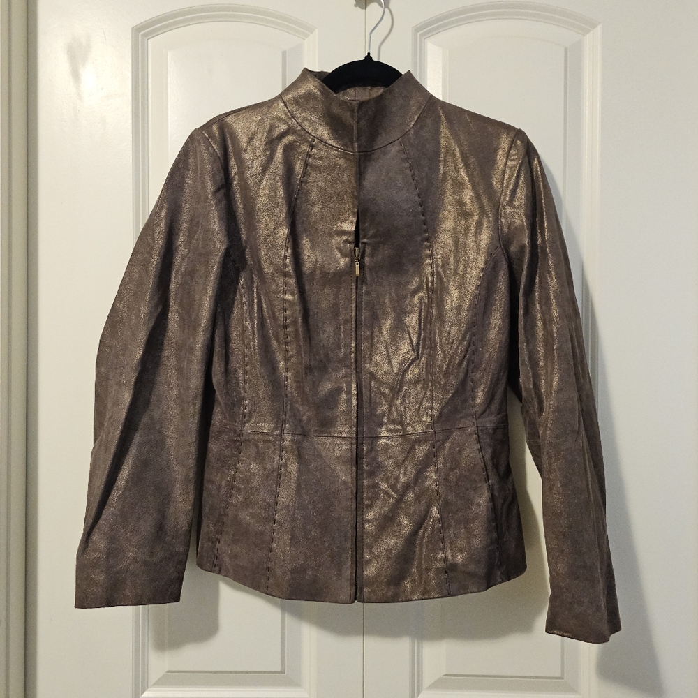 Vintage Leather Coldwater Creek Metallic Brown Women's Jacket Sz S